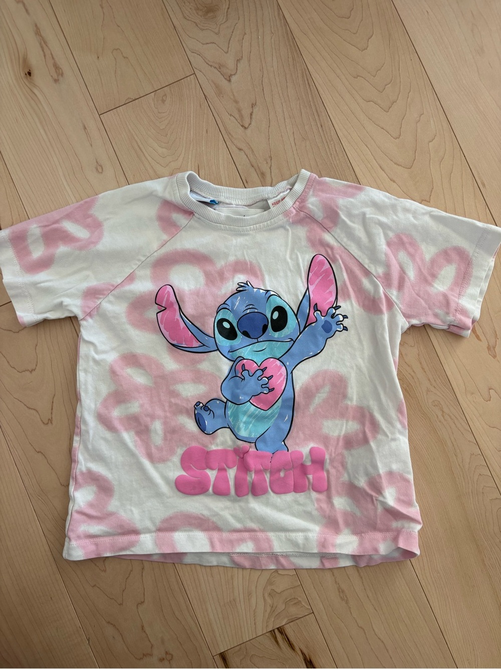 Zara White Pink & Blue Stitch Heart Graphic Tee